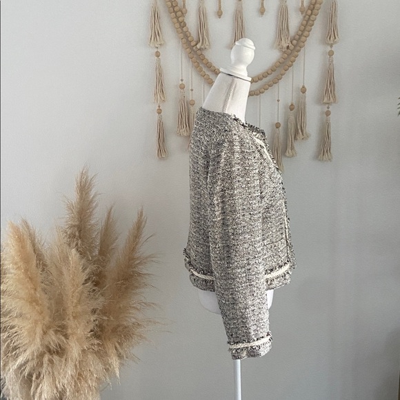 Ellen Tracy tweed blazer jacket sparkle black cream grey Chanel vibe size 10 - Picture 8 of 16